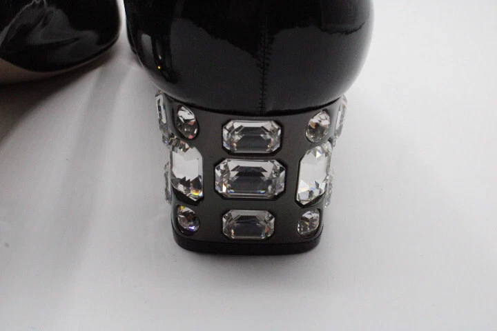 Tacco Miu Miu nero vernice punta aperta cristallo taglia 40