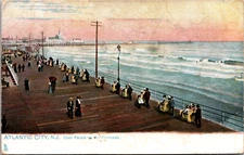 Chair Parade On Boardwalk Atlantic City New Jersey Vintage Postcard
