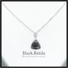 Natural Black Rutile Pendant Trillion Shape Gemstone Chain Necklace Pendant 