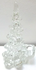 Christmas Decor - Christmas Tree Figurine Candle Holder Crystal Clear Glass 7" T