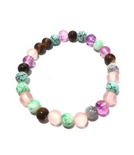 Women  s Multi-color Glass Bead Stretch Bracelet- Pink, Purple, Green.