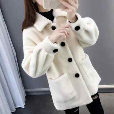 Strickjacke Jersey Jacke mit Knöpfen Pullover Frau Teddy Over Weiß 85921