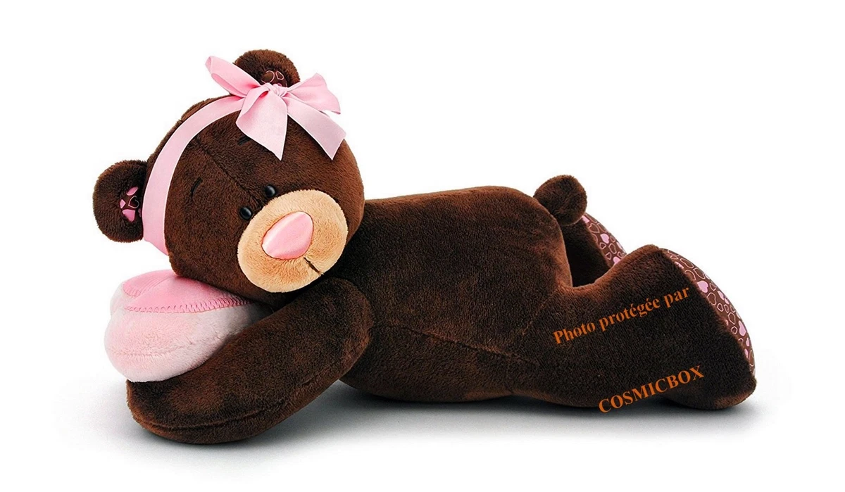 Peluche OURSON marron rose petit ours fille allongée NEUVE pas cher Choco &  Milk