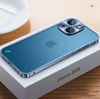 For iPhone 14 13 12 11 Pro Aluminum Metal Bumper Frame Matte Clear Back Case