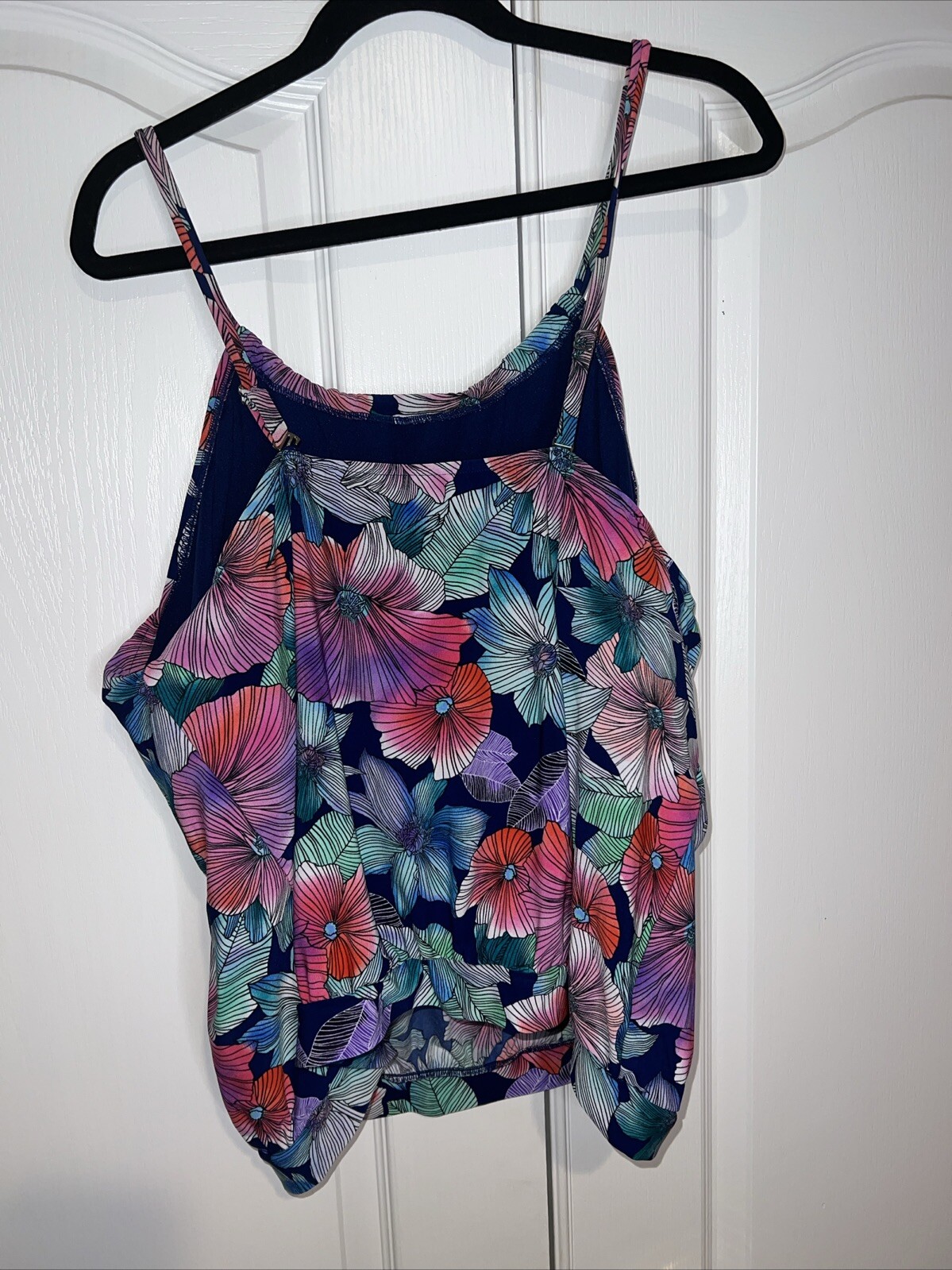 Tankini Swimsuit Bathing Top Plus Size 24W Floral Multicolor Stretch Builtin Bra