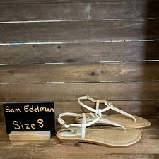 NIB Womens Sam Edelman Gigi Signet Ivory Leather Strappy Thong Sandals Size 8 M