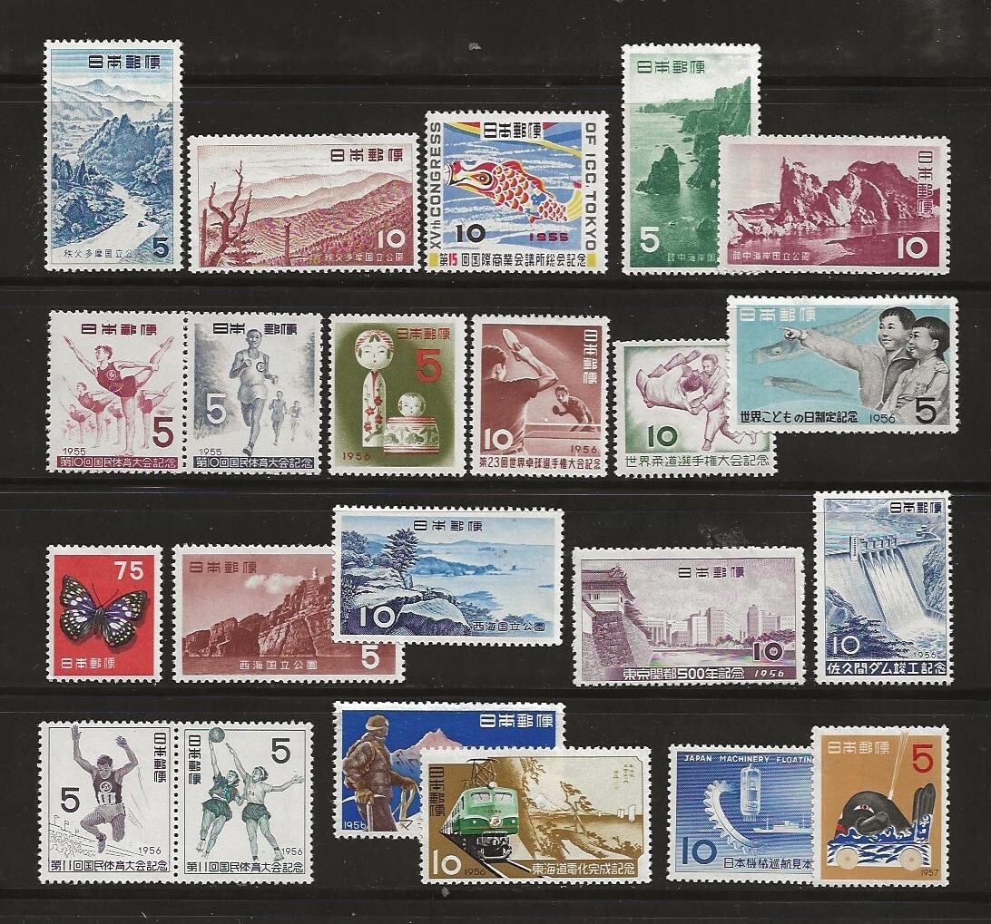 やま出品 JAPAN 607/634 - 22 MH/MNH issues from 1955 and 1956 - FREE