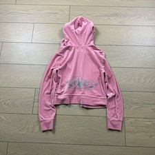 Juicy by Juicy Couture Pink Velour Zip Up Hoodie Glitter Back Graphic Womens S