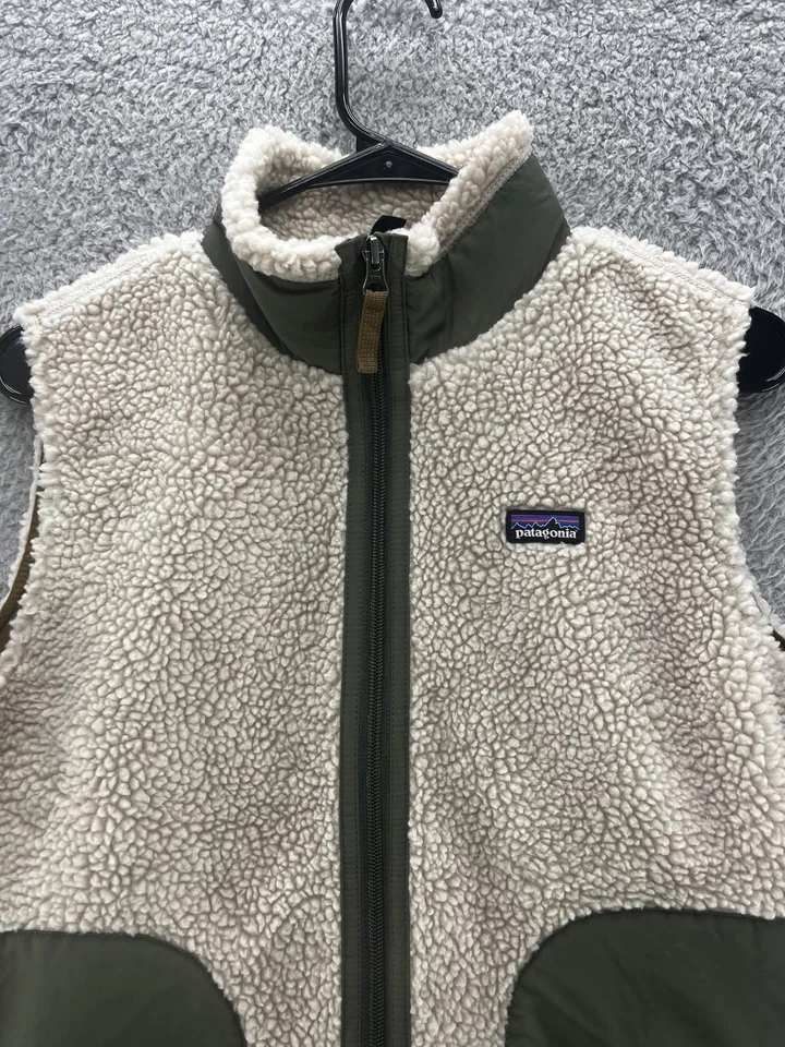 Patagonia Boys XL (14) Retro Pile Sherpa Fleece Vest Tan/Brown Zip-Up Warm Lined - Image 3 of 4