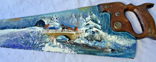 29" Signed Hand Painted Saw Blade Folk Art North Carolina Mountain Homestead