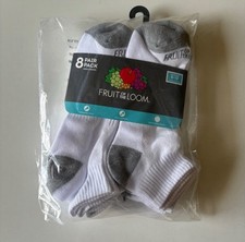Fruit of the Loom Men's White and Gray Socks - 8 Pair Pack, Shoe size 6-12