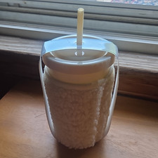 22oz Clear Plastic Tumbler w/ Lid, Straw Removable Cream Sherpa Sleeve