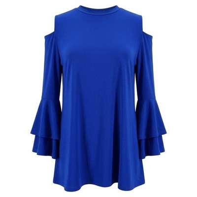 IC Collection by Connie K MEDIUM Women's Bell Sleeve Blue Blouse USA