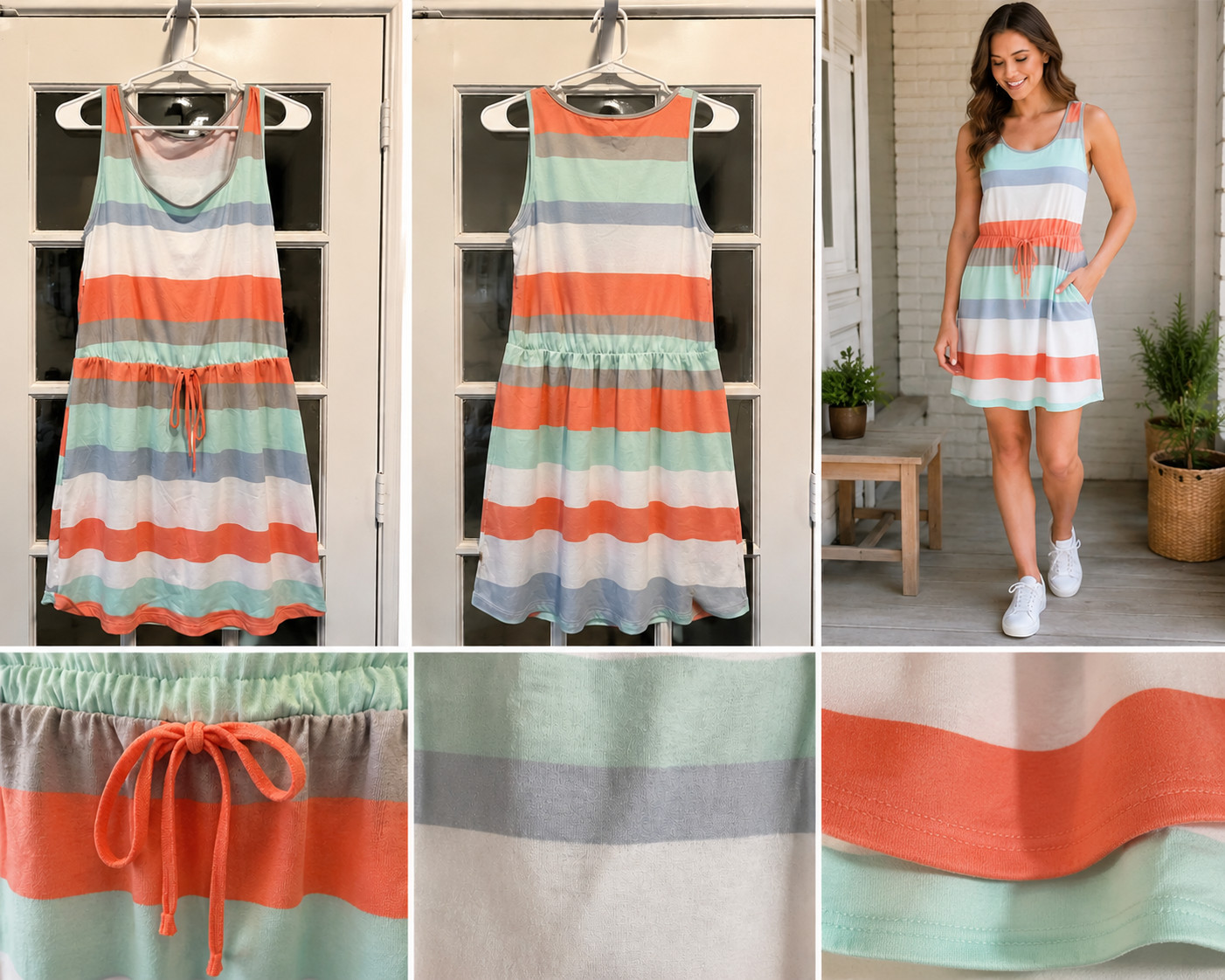 Women’s Sleeveless Striped Dress – Size Large – Casual Spring/Summer Dress