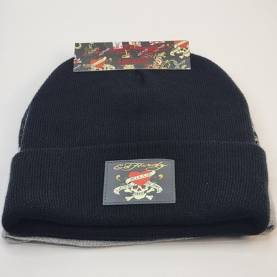Ed Hardy 2 Pack Beanies Stocking Cap Hat Gray Black Colorful Tattoo Logo Winter