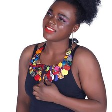 Vibrant Ankara Multi-Strand Button Necklace  Pendant Choker W250272