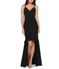 XSCAPE Womens Solid Gown Flounce Dress, Black, 8
