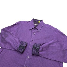 Robert Graham Button Down Shirt Mens XL Purple Geometric Jacquard Classic Fit LS