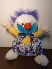 Bingo Game Clown Plush Good Luck Stuffed Animal Vintage Toy Purple Hair Red Nose