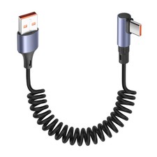 3.2FT 90 Degree Coiled USB A To USB C 6A 65W Fast Charging Retractable Cord