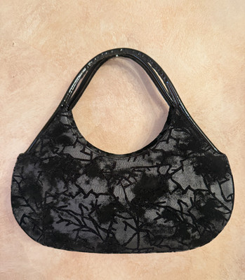 Sandro Vacari Black Leaf Pattern Leather Shoulder Bag Italy - Leather Lining