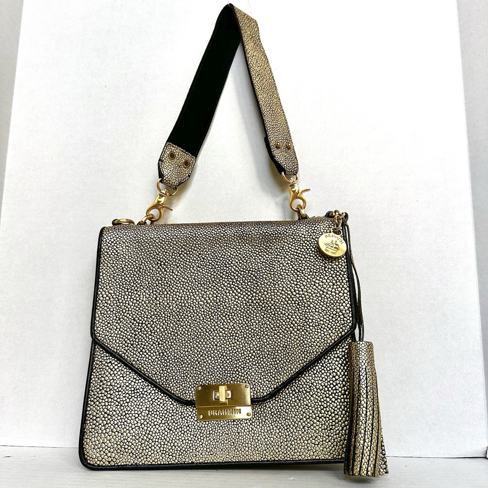 Brahmin Gold Embossed Structured Flap Shoulder Ba… - image 1