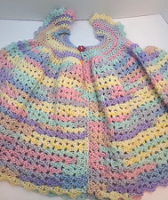 Vintage Handmade Crochet Pastel Baby Dress Size 12 Months Or 2T Flower Buttons