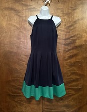 Vince Camuto Sleeveless A-Line Scuba Dress Womens 10 Navy & Green Colorblock EUC