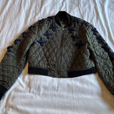 BCBG MAXAZRIA Colin Quilted Bomber Olive Zip Jacket Lace-up Sz M