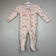 Angel Dear light pink rainbow print ruffled bamboo footie pajamas size 3-6 mon