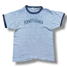 Vintage 70s Champion Blue Bar Pennsylvania University Ringer T-Shirt Size XL USA