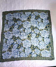 Elaine Gold Silk Satin Floral Square Scarf 31X31 Blue Green White Logo