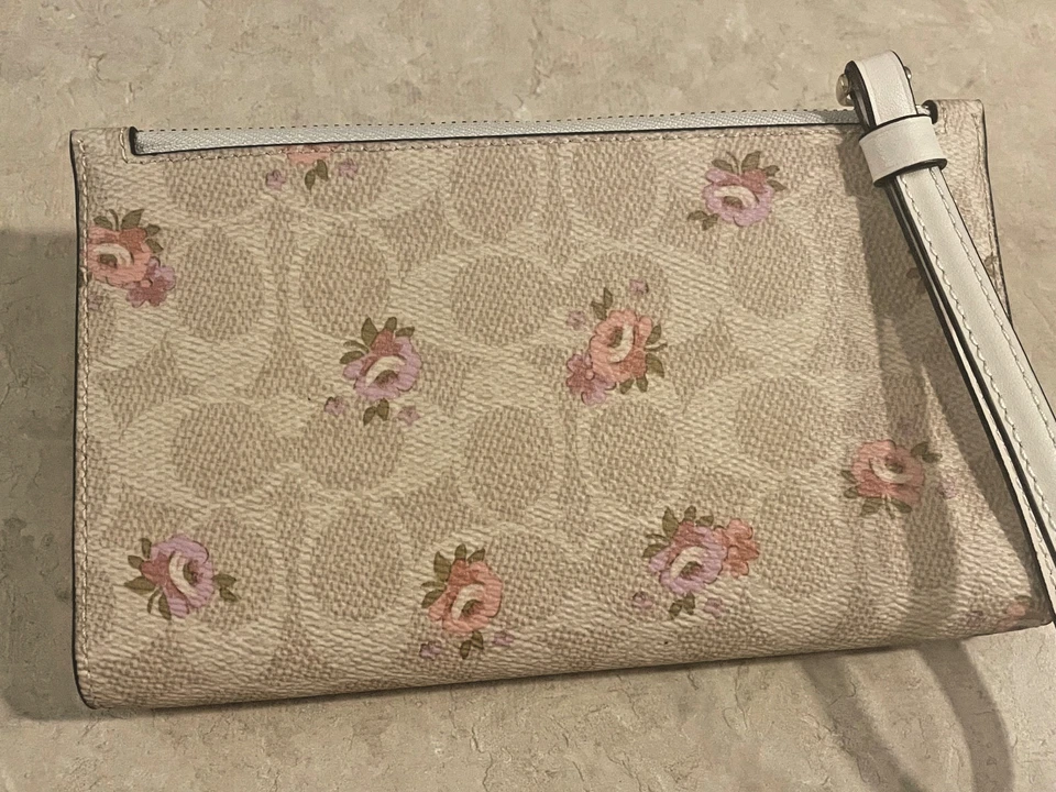 New Coach Tech Phone Wallet Signature leather brown pink Floral Print wristlet - Image 4 of 4