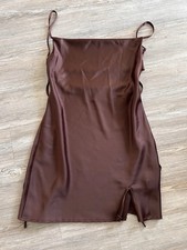 Brown Satin Mini Dress Double Tie Back Womens Medium Adjustable Straps