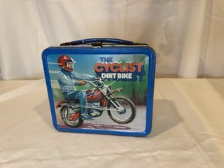 Vintage 1979 Aladdin Lunch Box THE CYCLIST DIRT BIKE MOPED Metal Lunchbox