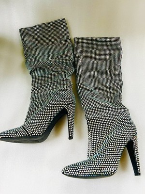Steve Madden Crushing Rhinestone Slouch High Heels Boots Women s Size 8.5