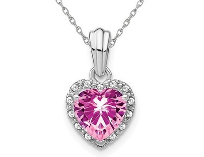 1,50 Karat (ctw) Laborgefertigter rosa Saphir Herz Anhänger Sterlingsilber