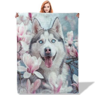 Husky Dog Throw Blanket Soft Flannel Living Room Couch Home Decor 50x60 Inch
