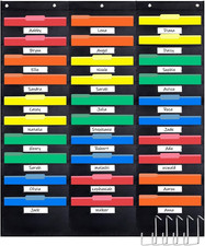 Opret 30 Pockets Storage Pocket Chart with 30 Nametag Pockets, Hanging Wall File