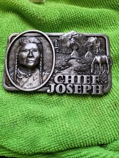 1982 P10 3D Chief Joseph Solid Pewter Belt Buckle Siskiyou Buckle Co USA Vintage
