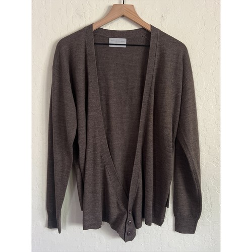 Modern Citizen Merino Wool Long Sleeve Side Slit V-Neck Cardigan Medium Brown