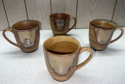 Set of 4 Sango Splash #4951 Drip Glaze Coffee Mugs Cups, Brown, Retired