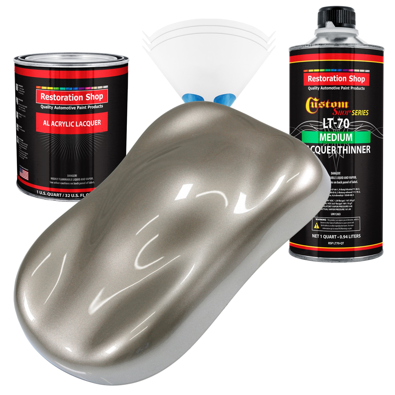 Warm Gray Metallic Acrylic Lacquer Quart Auto Paint Kit, Medium Thinner
