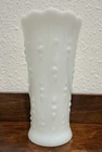Vintage Anchor Hocking Milk Glass Vase In The Teardrop and Pearl Pattern. 7.5 In