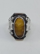Vintage Sterling Silver Egg Yolk Butterscotch Amber Ring Size 9 Estate