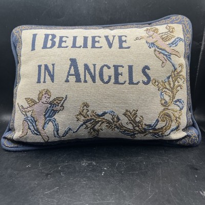 Vintage  I Believe In Angels  Tapestry Accent Pillow   Small Rectangular 