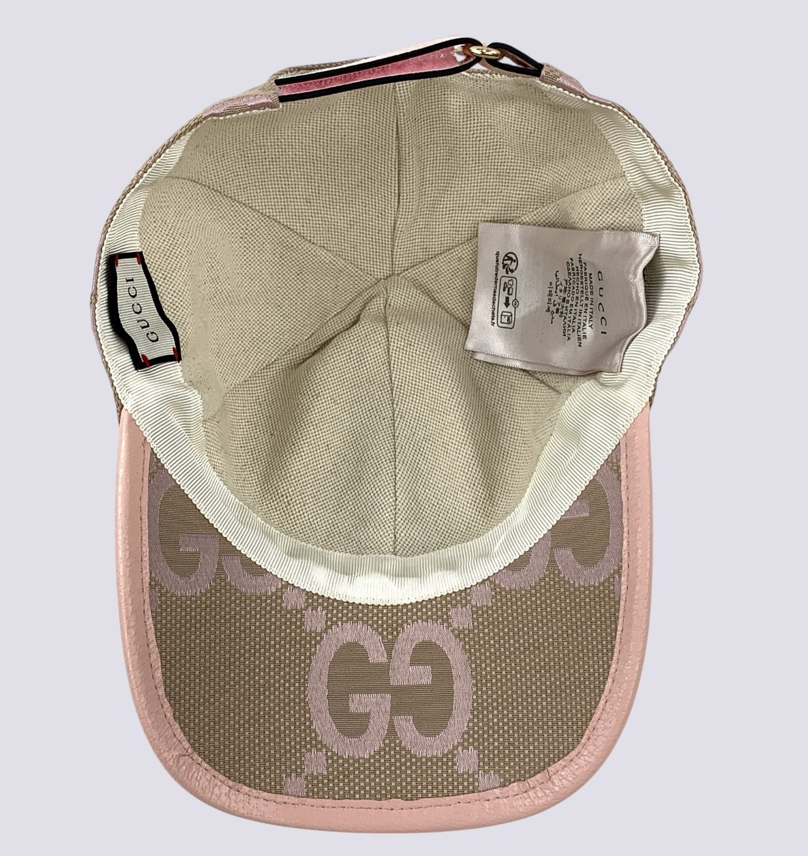 Gucci GG Monogram Jumbo Jacquard Canvas Baseball Cap Hat Pink Size
