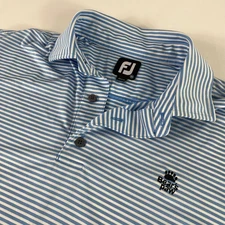 FootJoy Polo Shirt Mens Medium Blue White Striped Bears Paw Golf Performance
