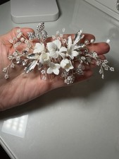 Bridal Hair Comb Silver Crystal Real Pearl Floral Wedding Hair Bride Headpiece