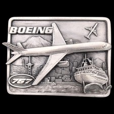 Boeing 757 Jet Airplane Vintage Belt Buckle by Siskiyou Buckle Co ca. 1980s